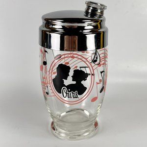 Vtg Mr Bartender Ours Glass Cocktail Shaker Black Silhouette Music Lid Barware
